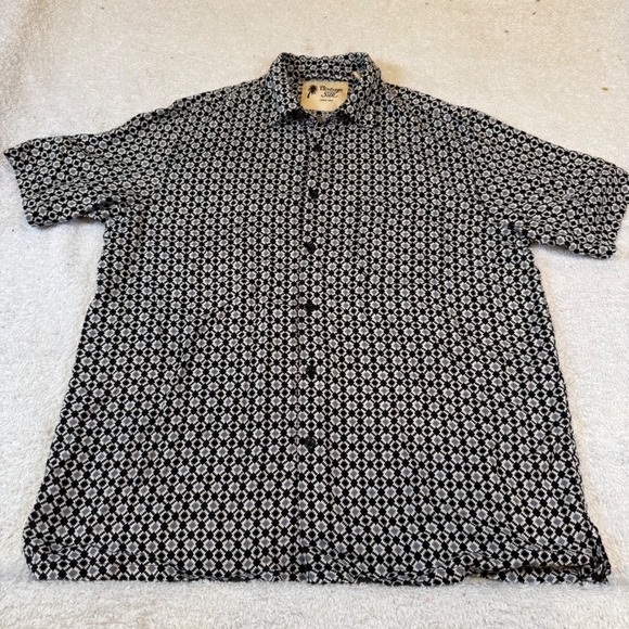 Vintage Silk Other - Vintage Silk Mens XL Black White Geometric Diamond Print 100% Silk Shirt S/S
